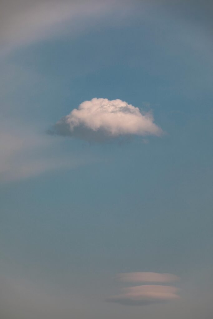 DAY 18 - THE CLOUD A peaceful cloud floating in a clear blue sky, captured in Yangyang, South Korea.